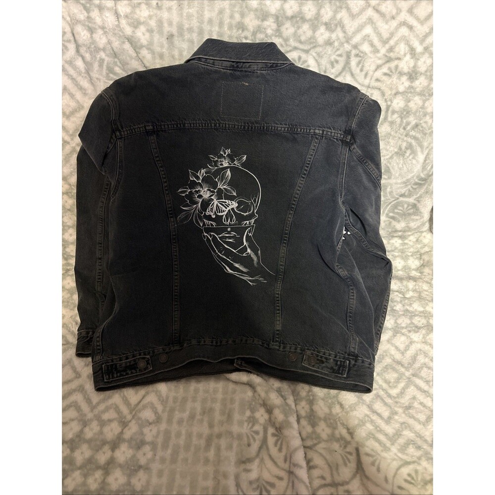 Levi’s Unique Custom Denim Trucker Jacket 72334 Dark Wash Skull Grunge Goth
